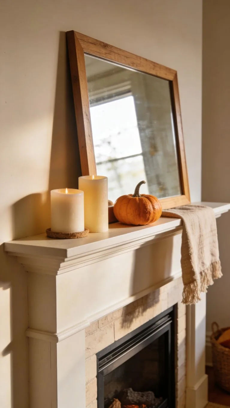Simple fall mantel decor idea 2