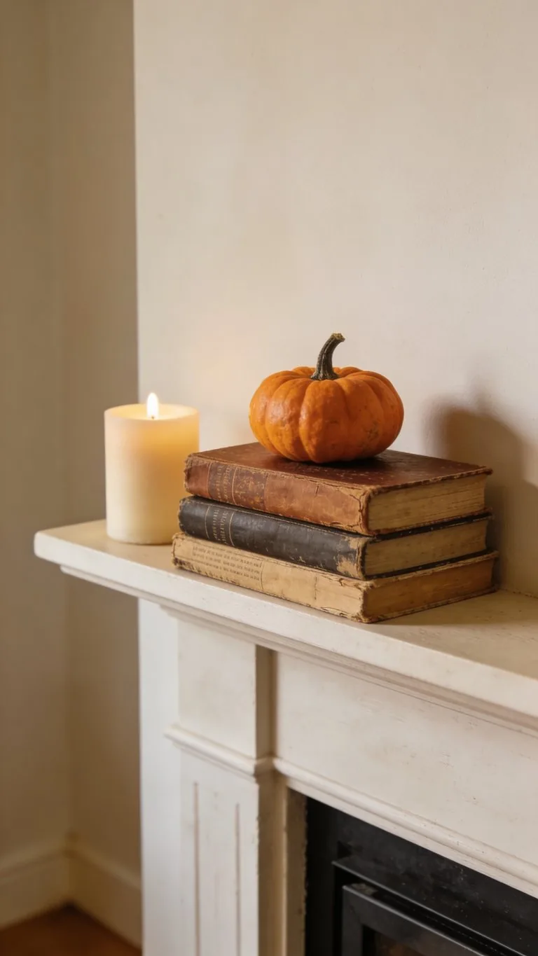 Simple fall mantel decor idea 9