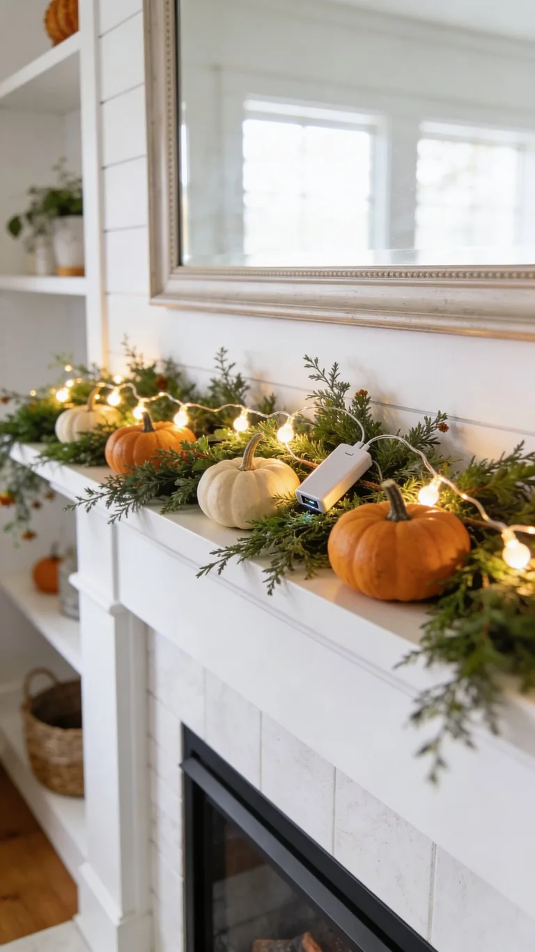 Simple fall mantel decor idea 16