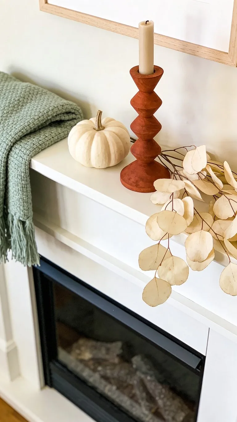 Simple fall mantel decor idea 19