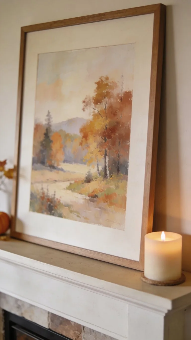 Simple fall mantel decor idea 23