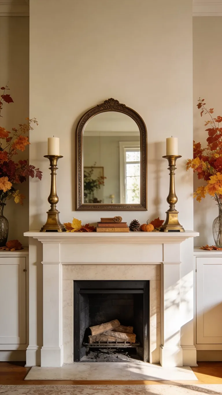 Elegant fall mantel decor idea 1