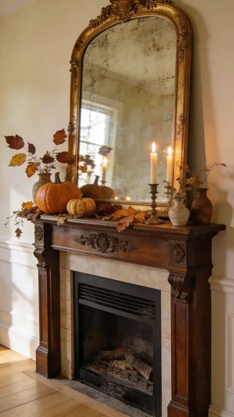 Elegant fall mantel decor idea 4