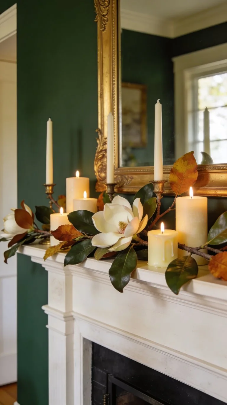 Elegant fall mantel decor idea 6