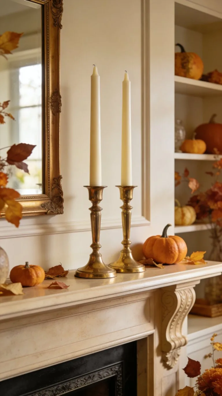 Elegant fall mantel decor idea 8