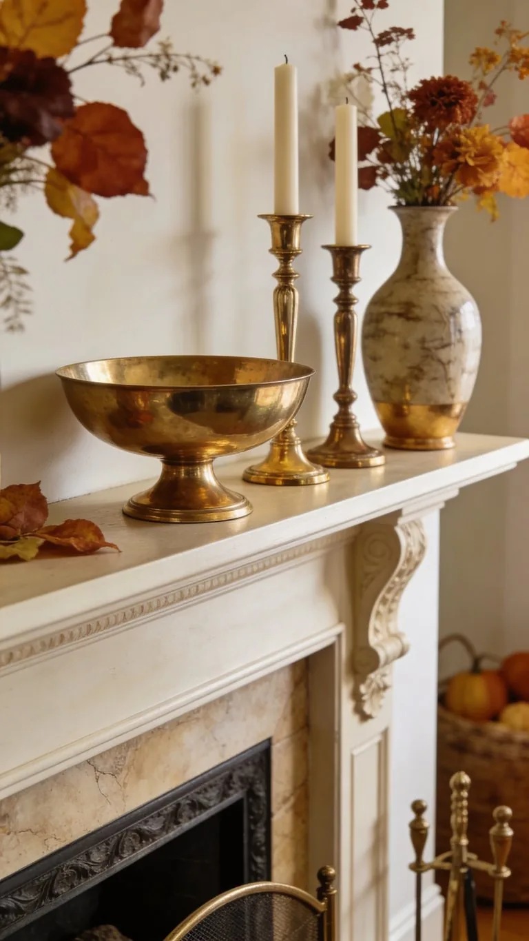 Elegant fall mantel decor idea 9
