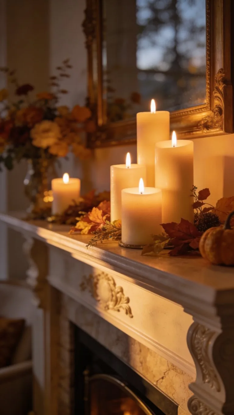 Elegant fall mantel decor idea 16