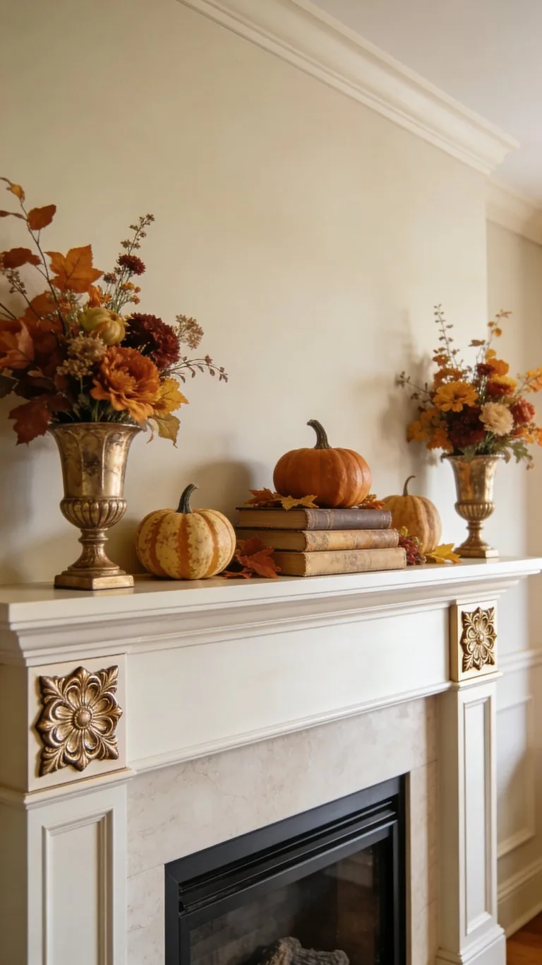 Elegant fall mantel decor idea 22