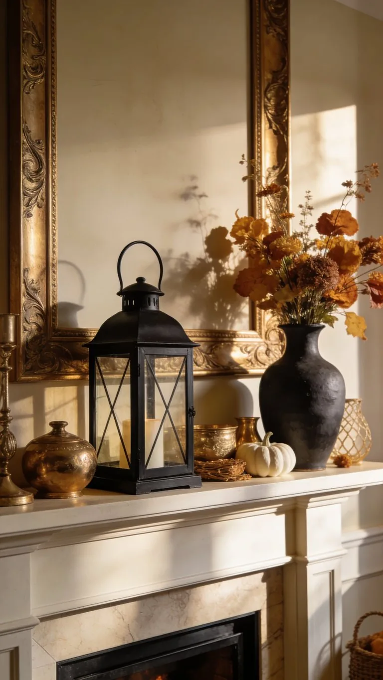 Elegant fall mantel decor idea 23
