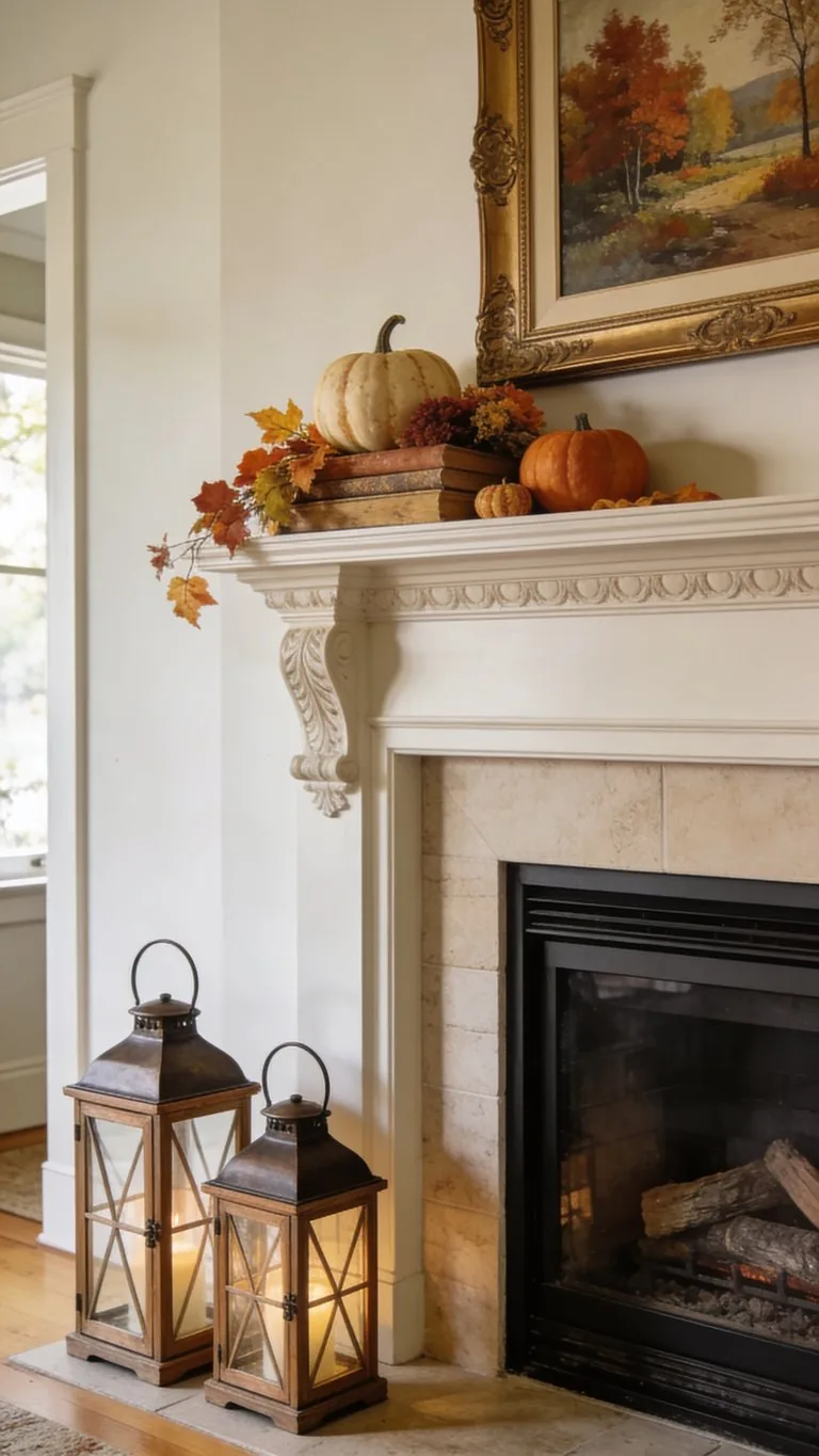 Elegant fall mantel decor idea 25