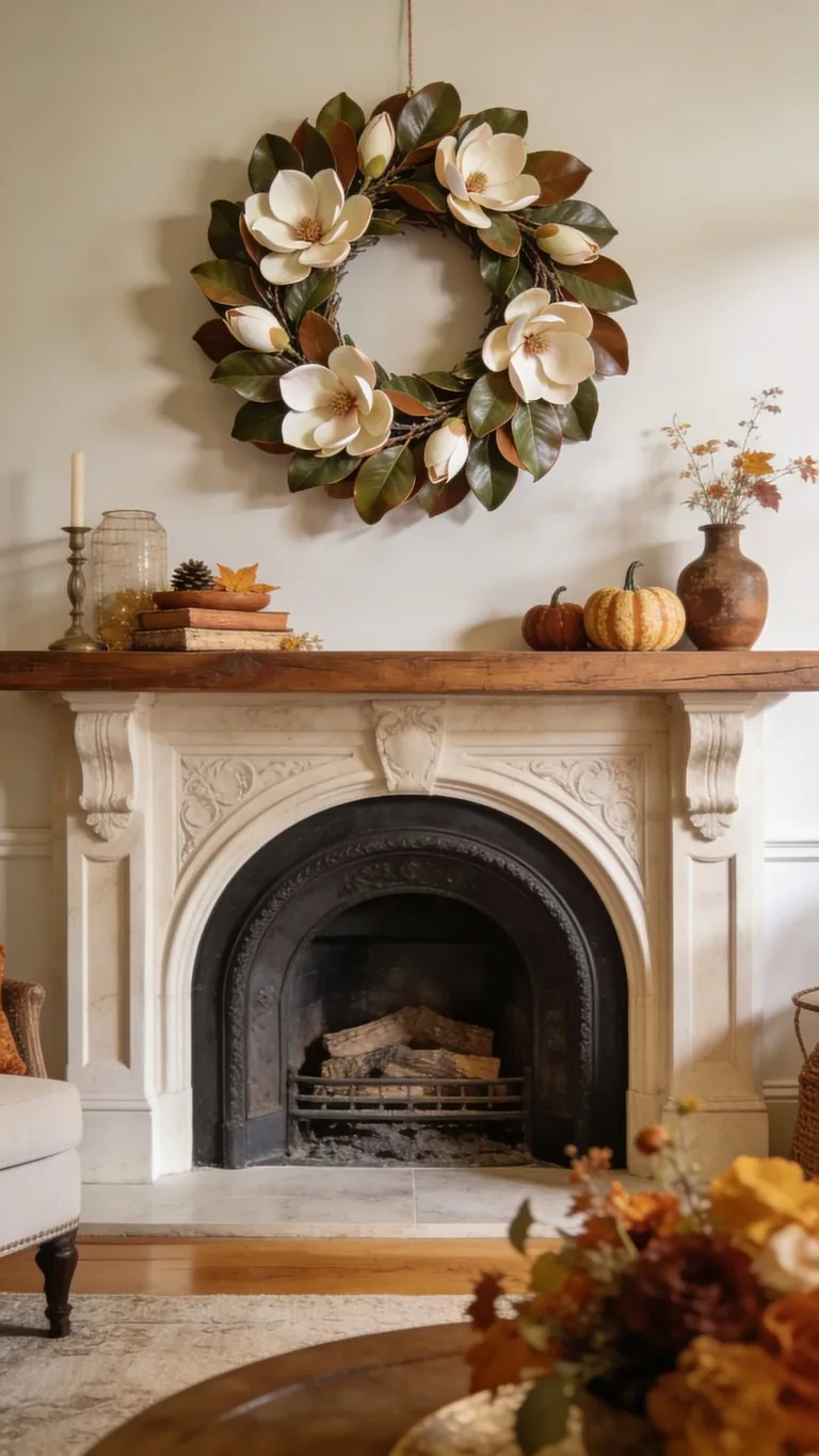 Elegant fall mantel decor idea 26