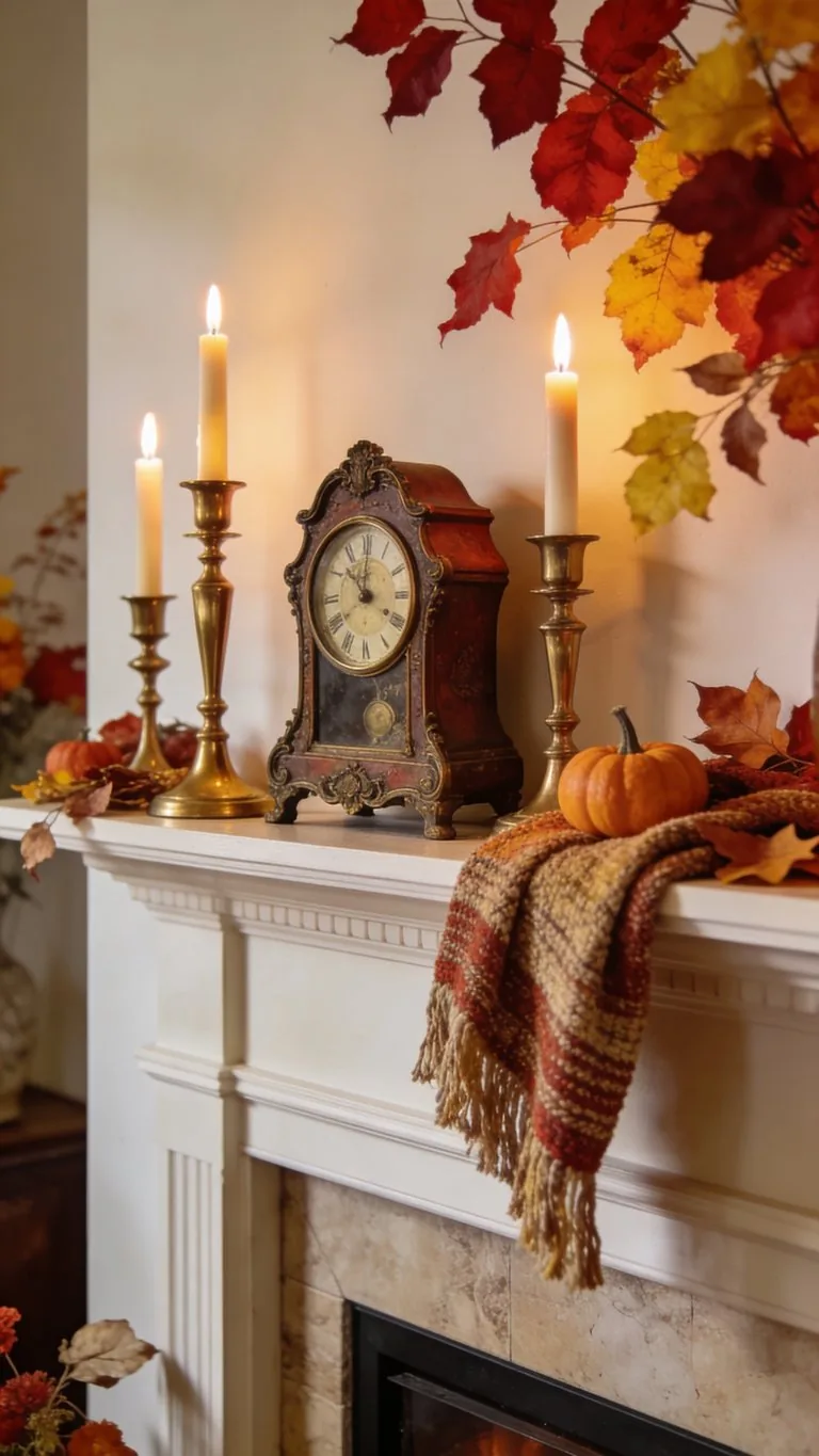 Elegant fall mantel decor idea 29