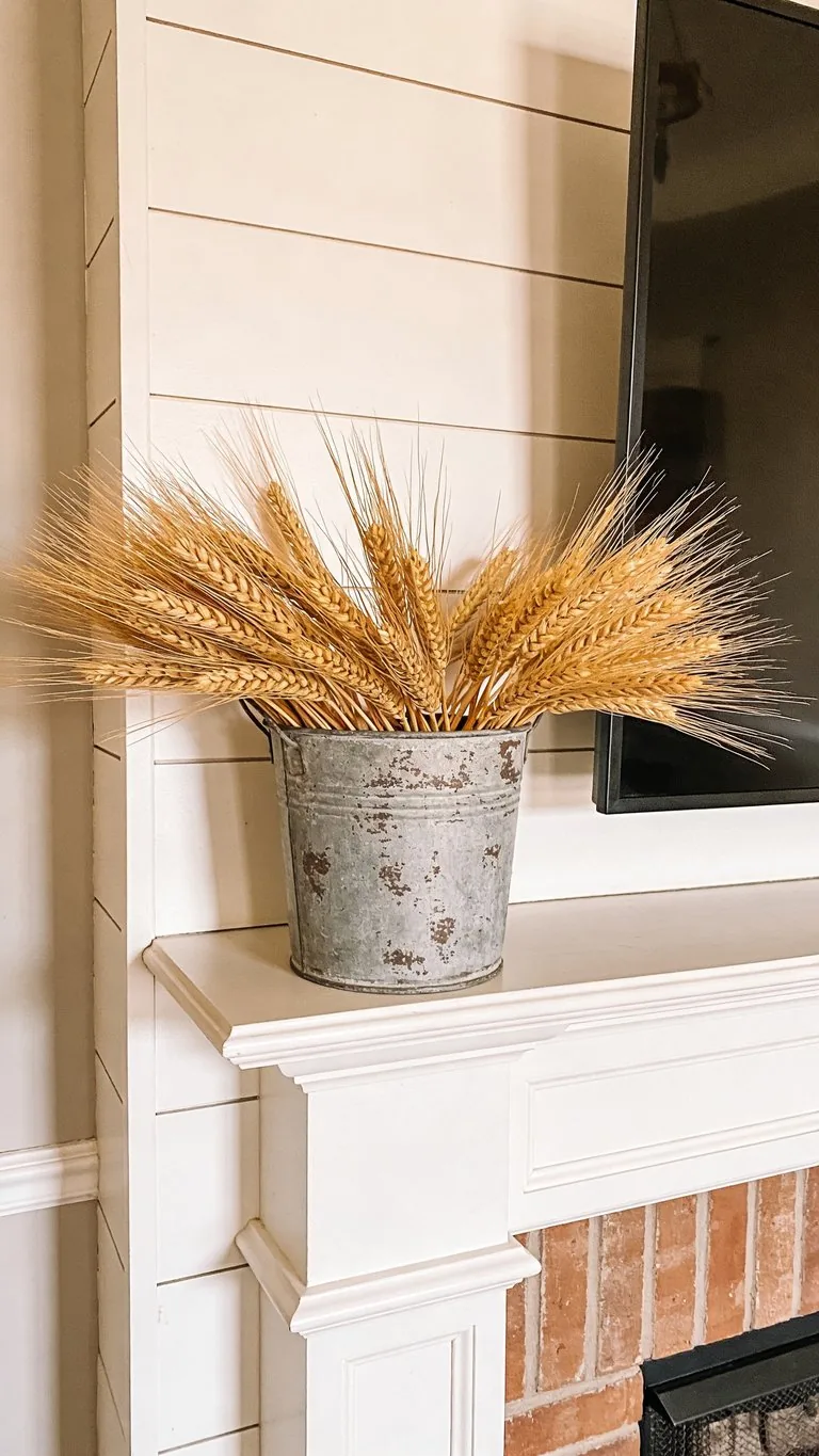 Farmhouse fall mantel decor idea 4