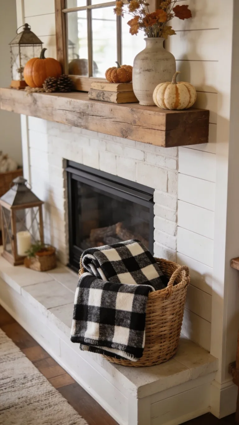 Farmhouse fall mantel decor idea 6