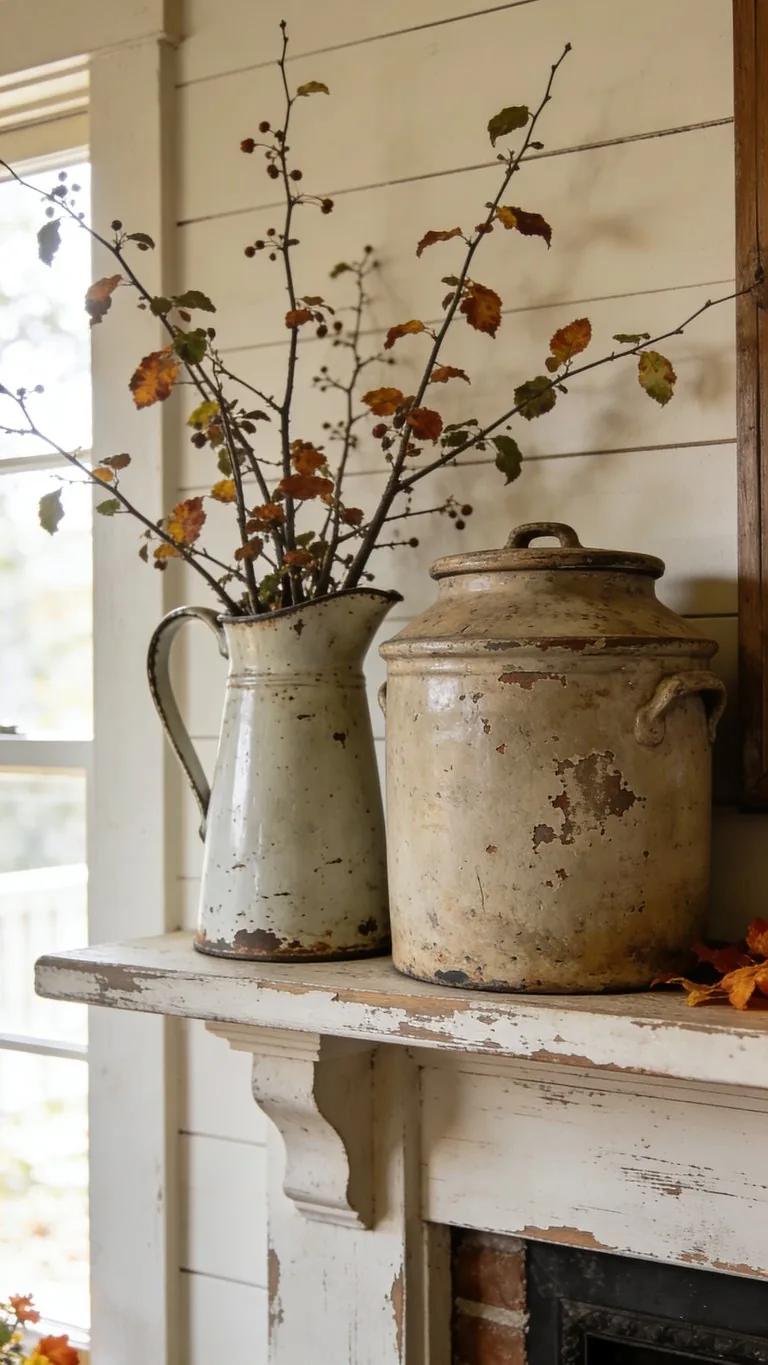 Farmhouse fall mantel decor idea 8