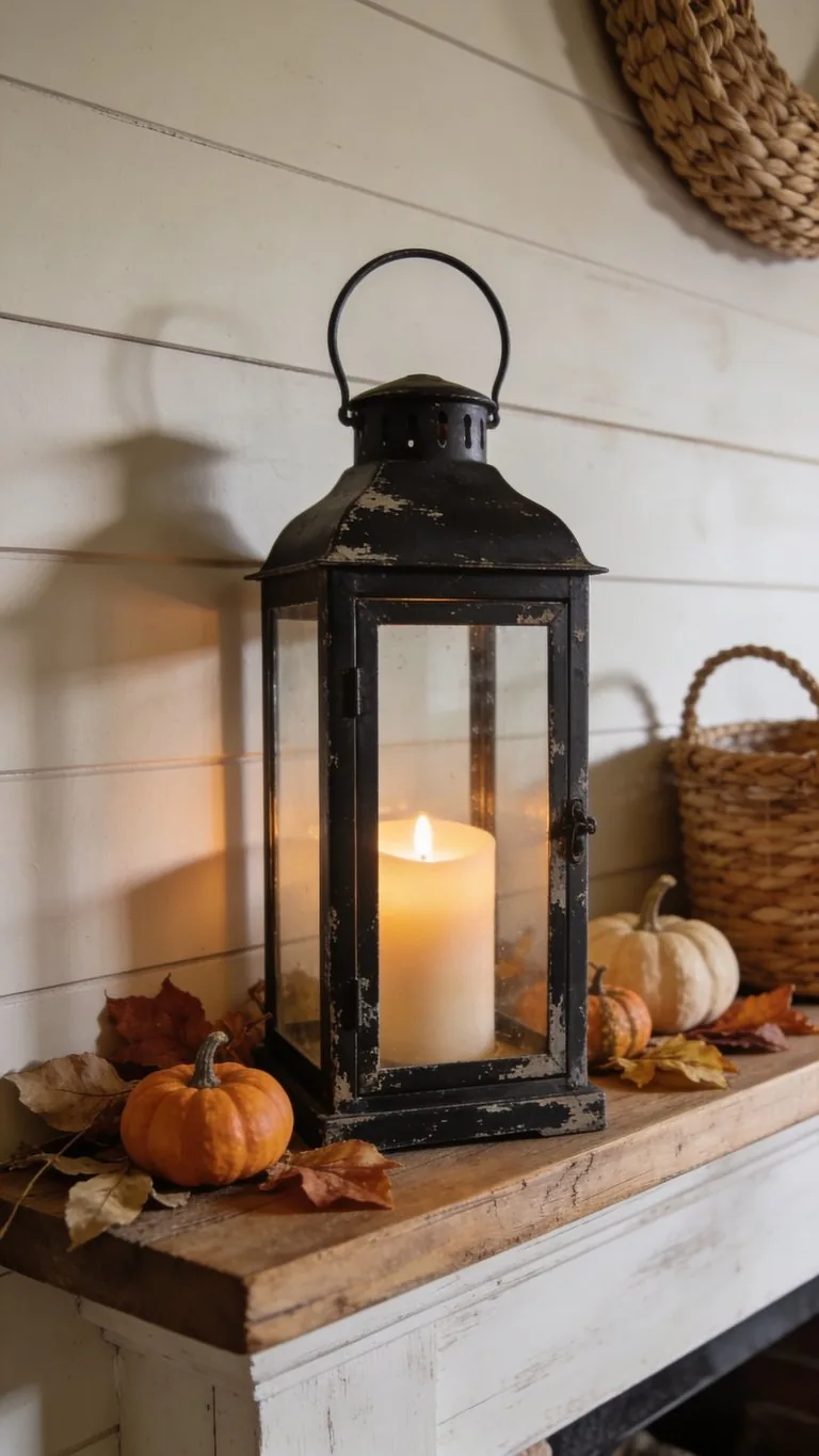 Farmhouse fall mantel decor idea 10