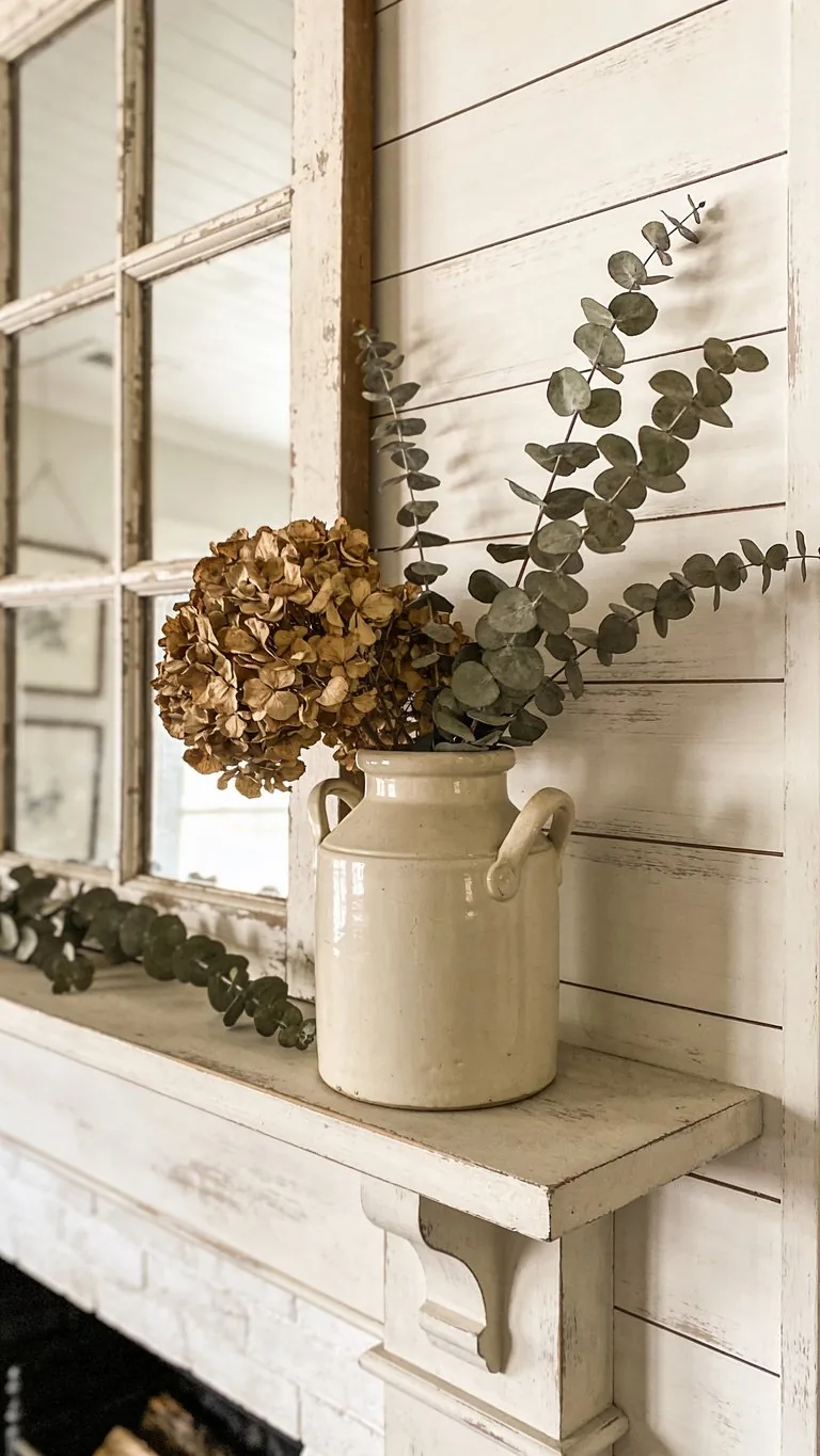 Farmhouse fall mantel decor idea 12