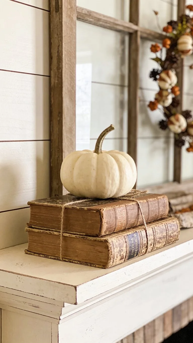 Farmhouse fall mantel decor idea 13