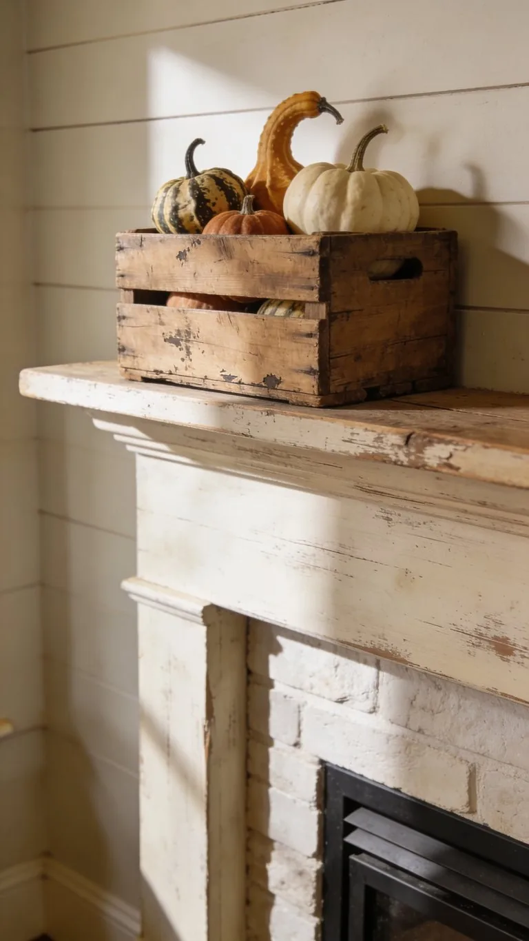 Farmhouse fall mantel decor idea 14