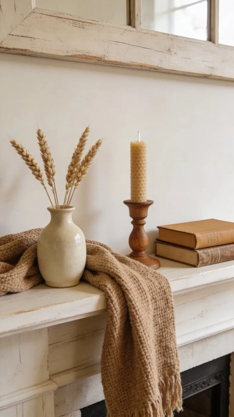 Farmhouse fall mantel decor idea 15