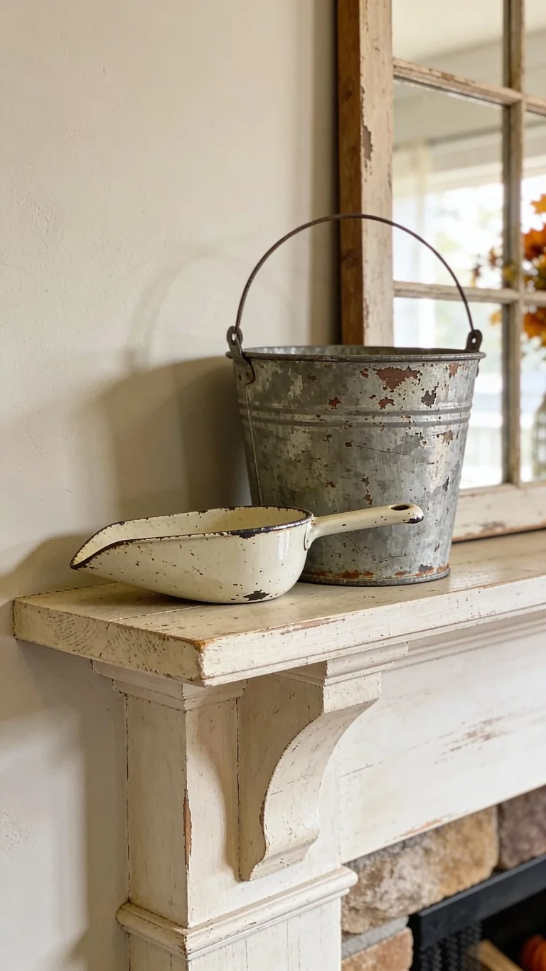 Farmhouse fall mantel decor idea 17