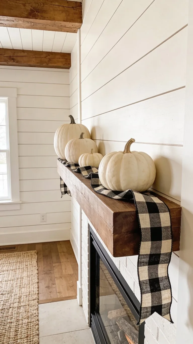 Farmhouse fall mantel decor idea 18