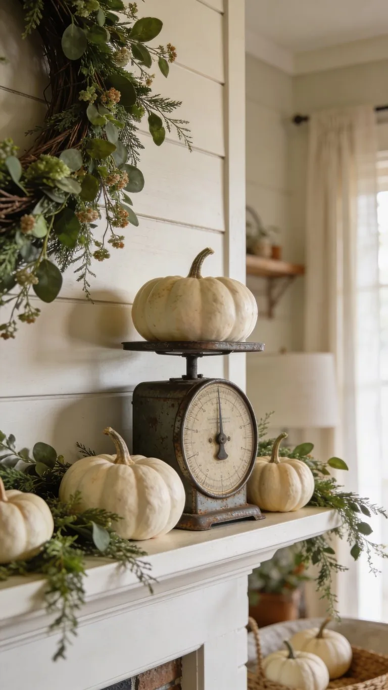 Farmhouse fall mantel decor idea 19