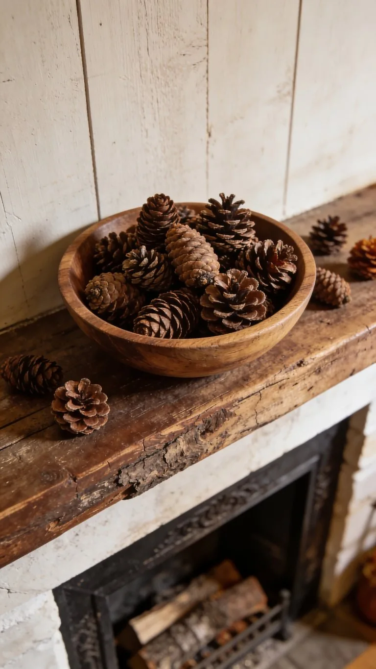 Rustic fall mantel decor idea 2