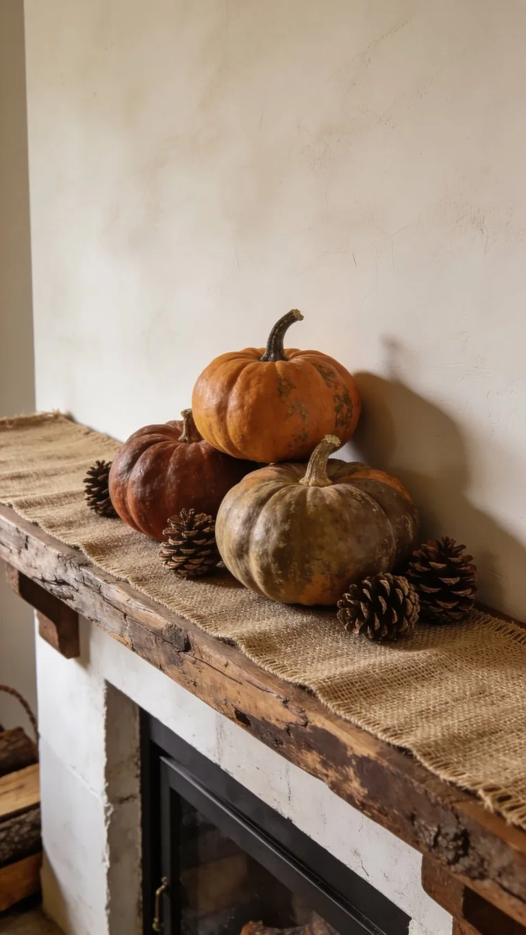 Rustic fall mantel decor idea 4