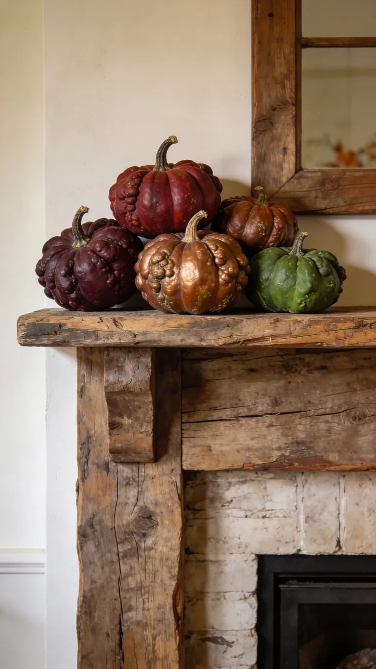 Rustic fall mantel decor idea 5