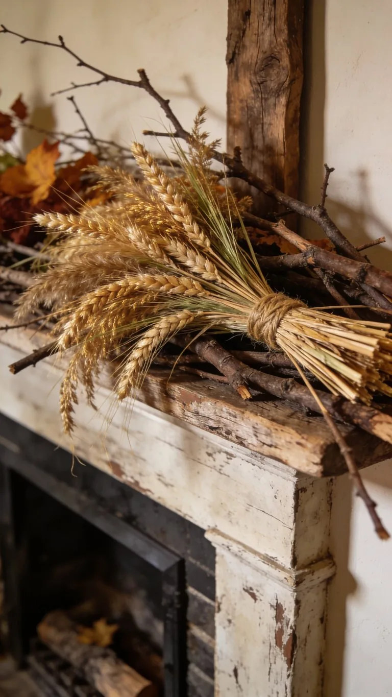 Rustic fall mantel decor idea 6