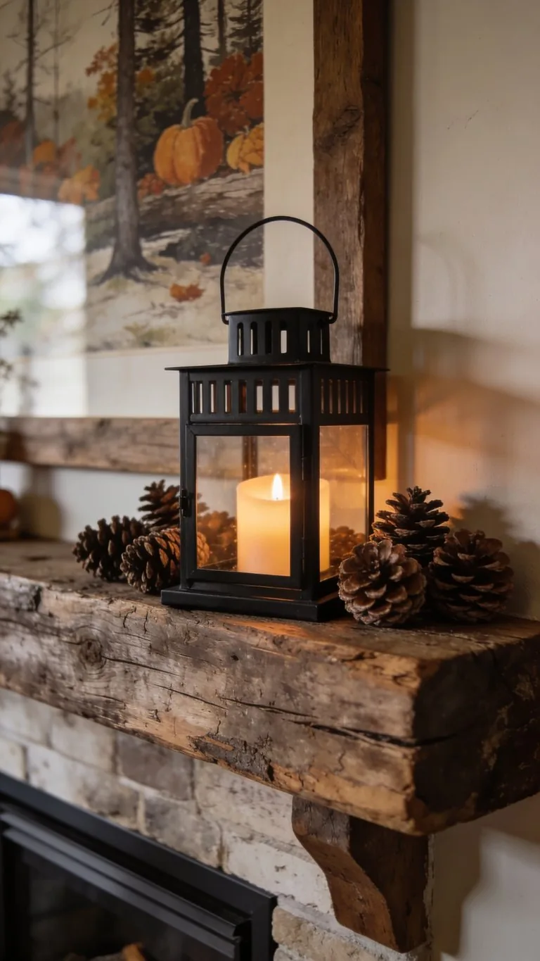 Rustic fall mantel decor idea 8