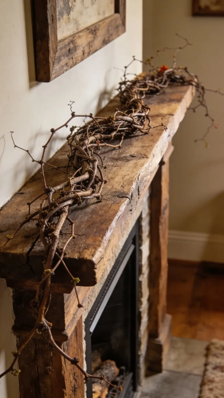 Rustic fall mantel decor idea 9