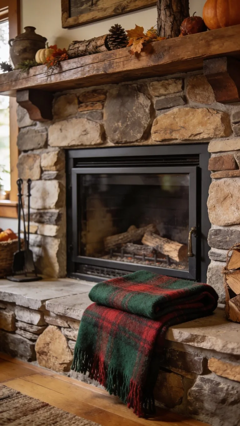 Rustic fall mantel decor idea 11