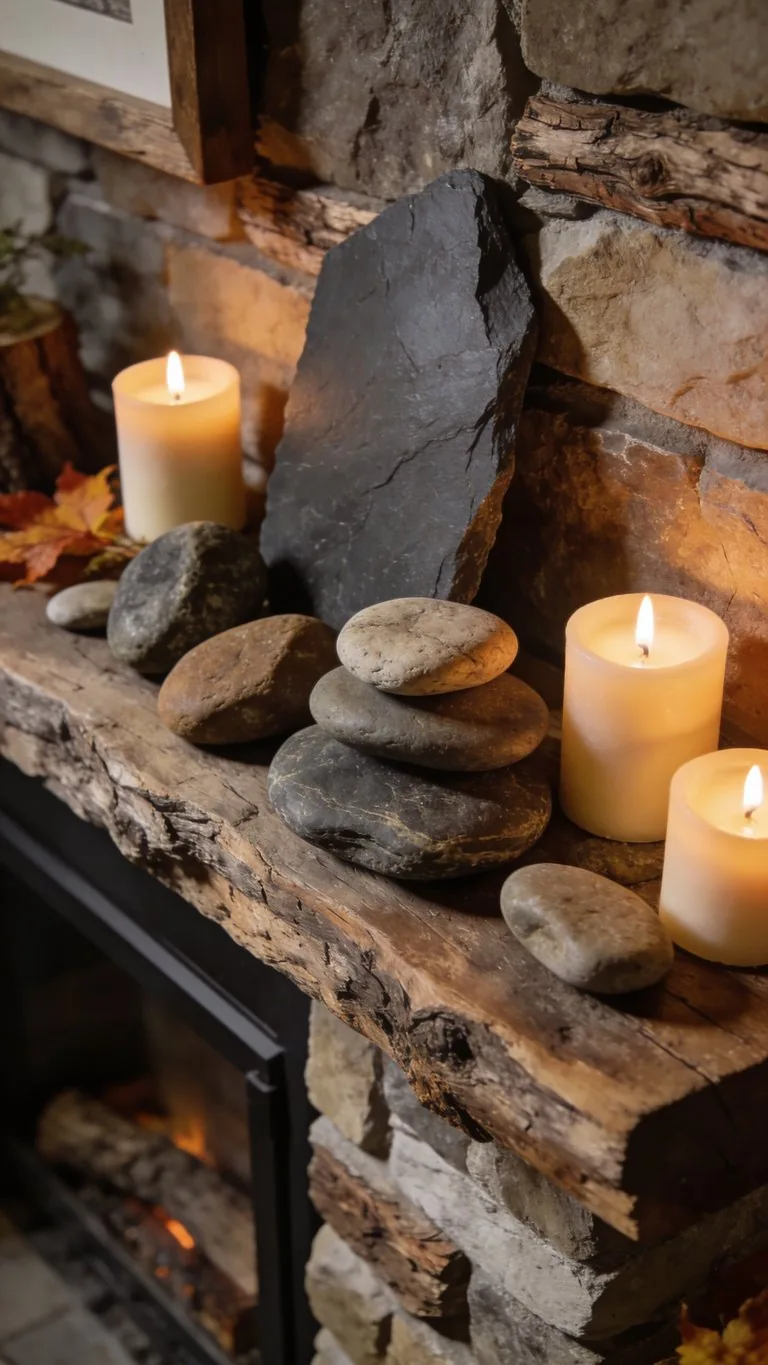 Rustic fall mantel decor idea 12