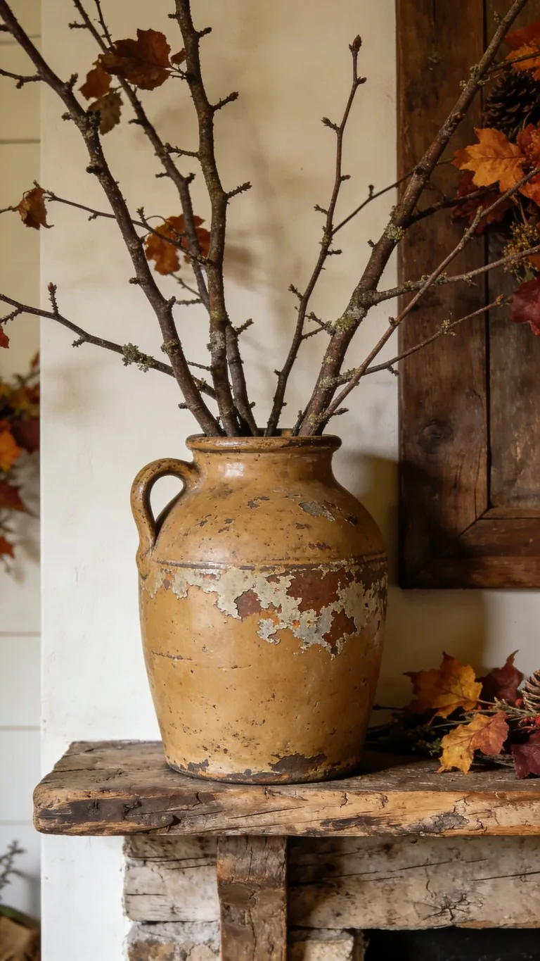 Rustic fall mantel decor idea 13