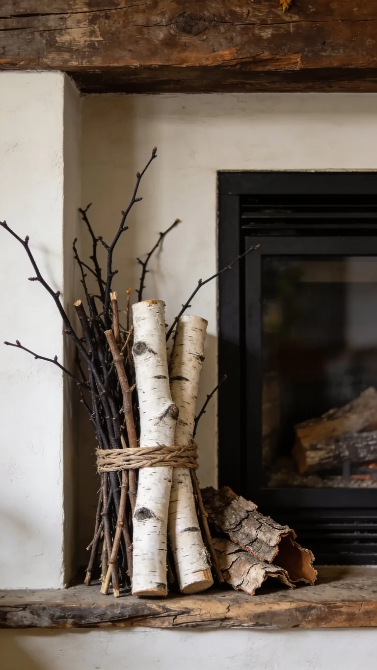 Rustic fall mantel decor idea 15