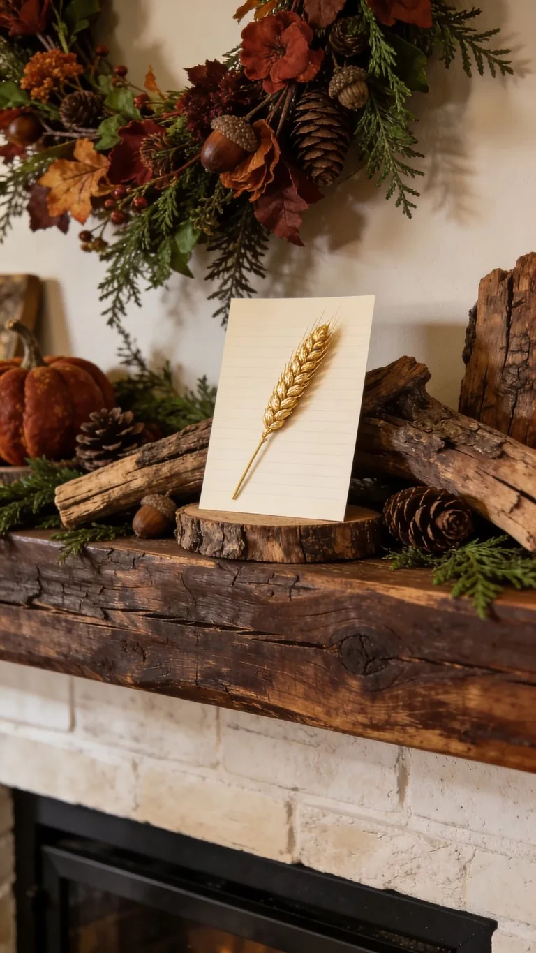 Rustic fall mantel decor idea 16
