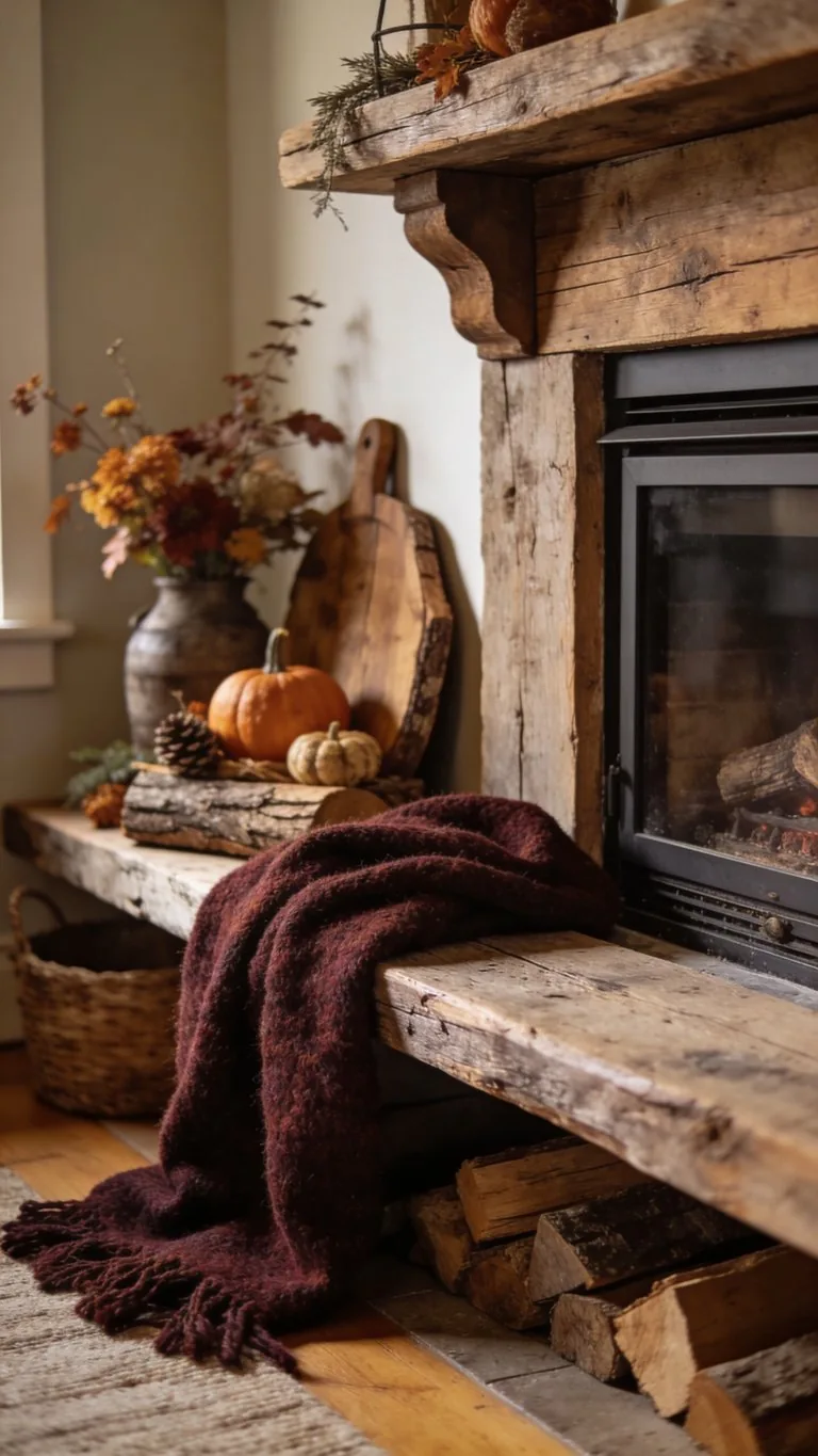 Rustic fall mantel decor idea 17