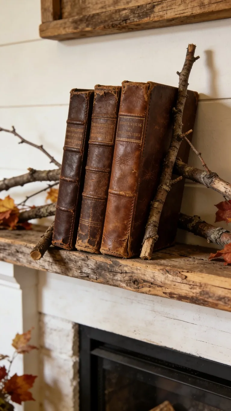 Rustic fall mantel decor idea 19