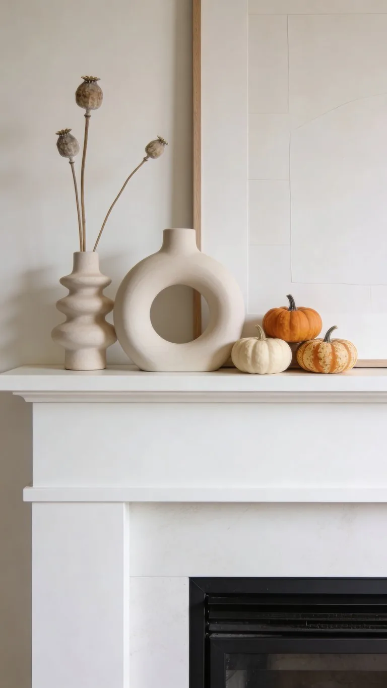 Modern fall mantel decor idea 3