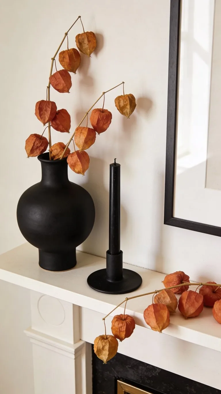 Modern fall mantel decor idea 5