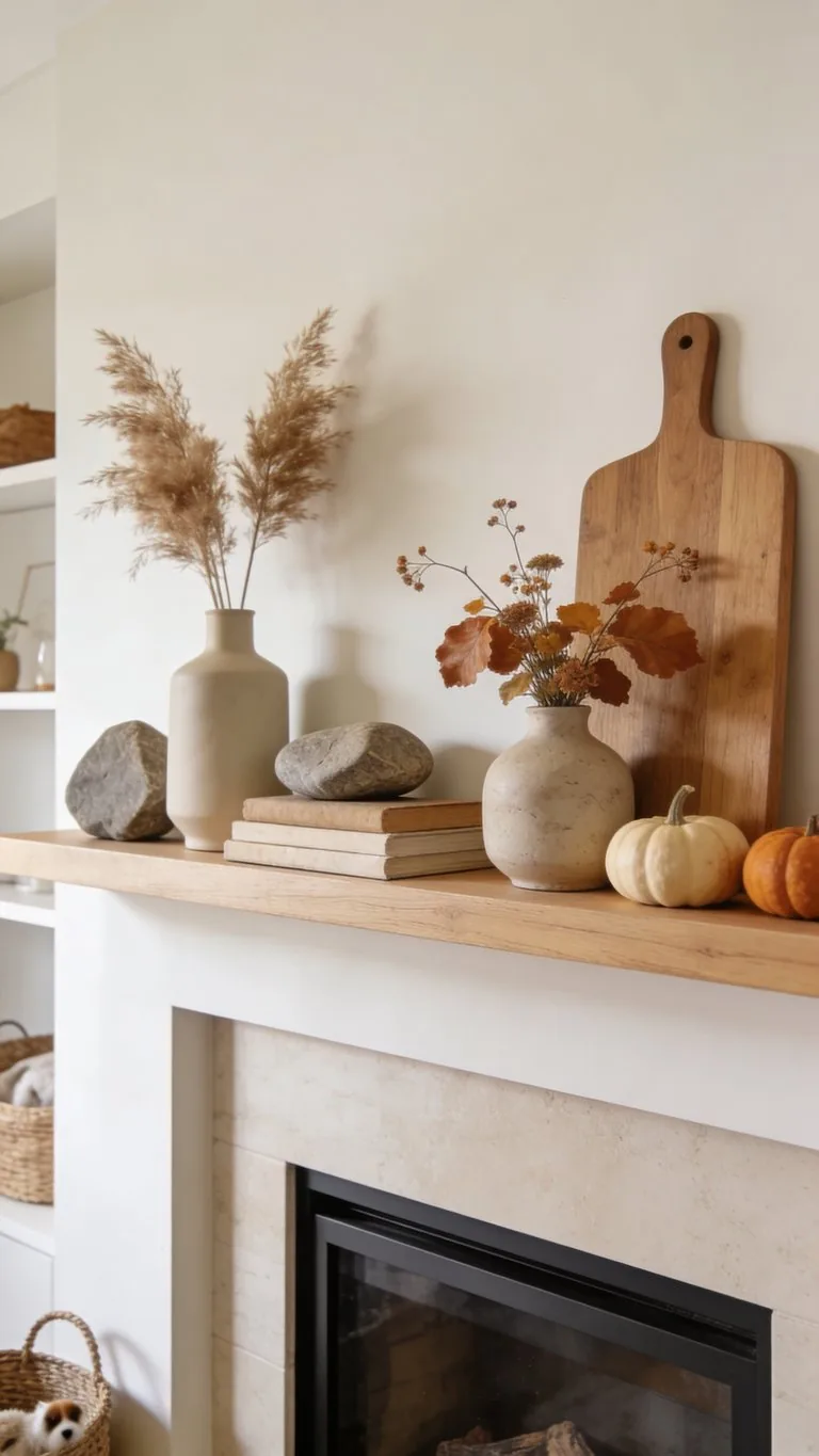 Modern fall mantel decor idea 10