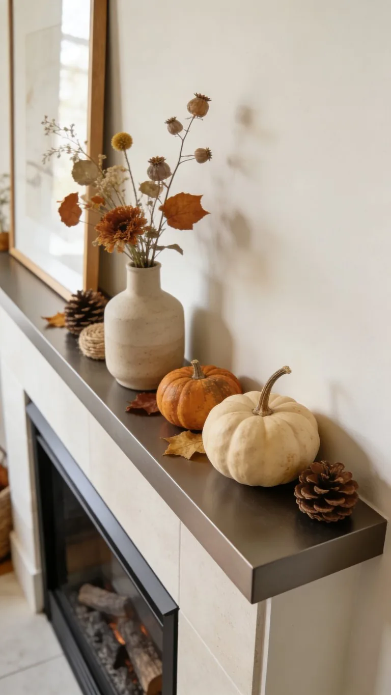 Modern fall mantel decor idea 15