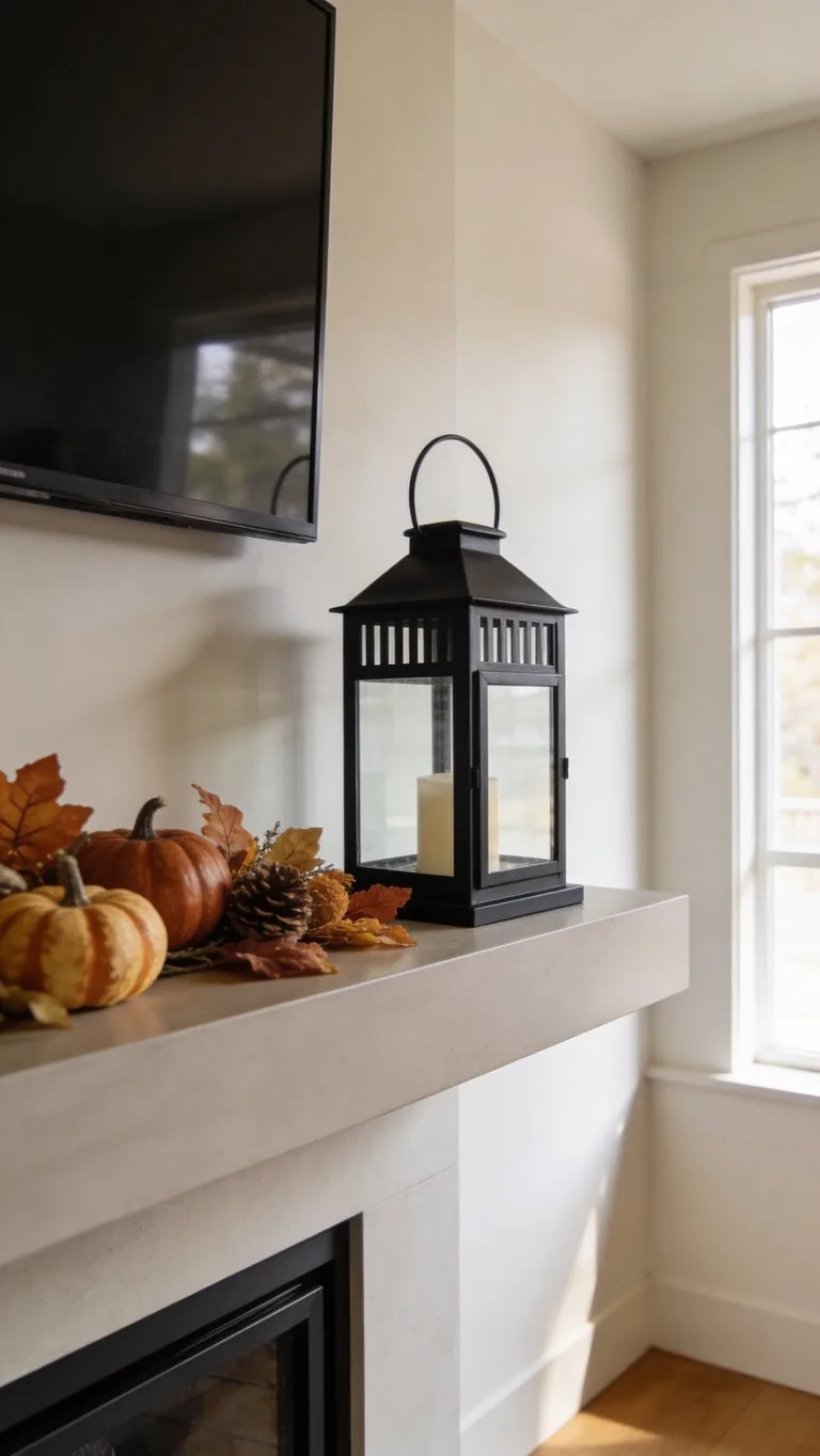 Modern fall mantel decor idea 16