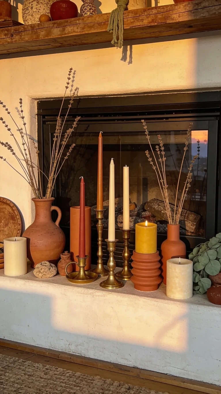 Use Candles in Earthy Holders - boho fall mantel decor idea