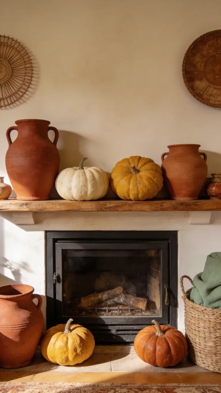 Bring in Terracotta Tones - boho fall mantel decor idea