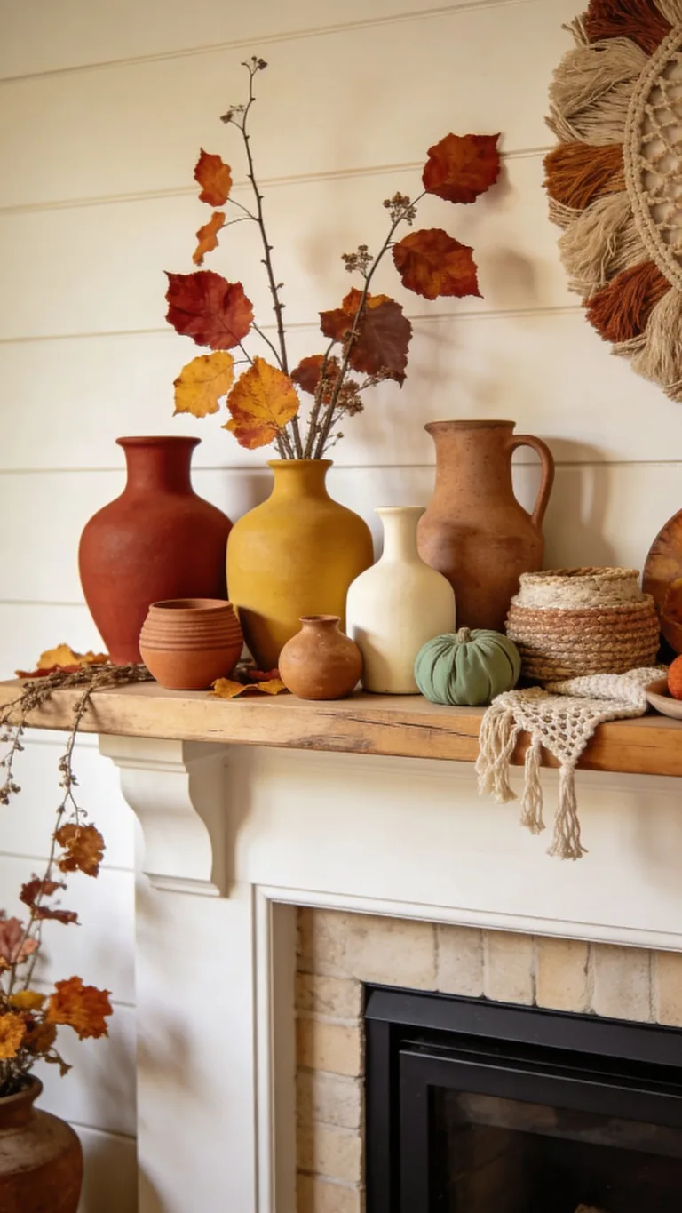 Mix Warm Boho Colors - boho fall mantel decor idea