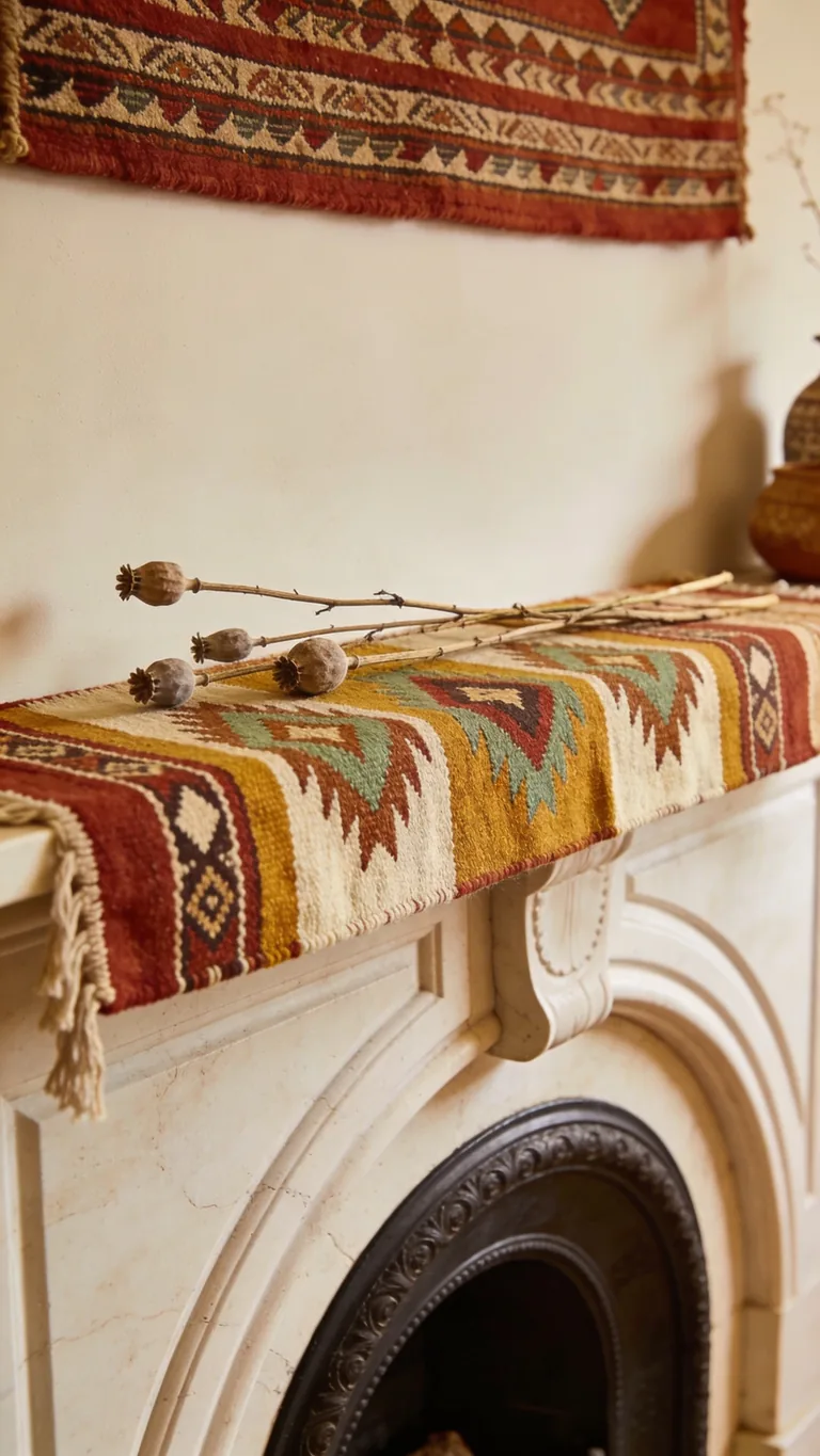 Layer Patterned Textiles - boho fall mantel decor idea