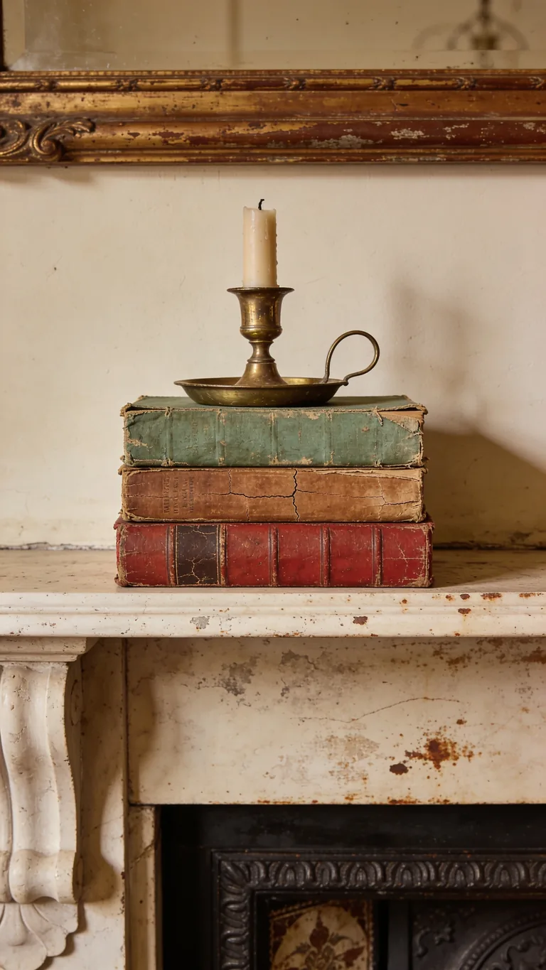 Stack a Few Old Books - vintage fall mantel decor idea